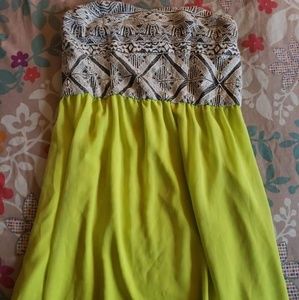 Neon yellow and lace tribal print dress